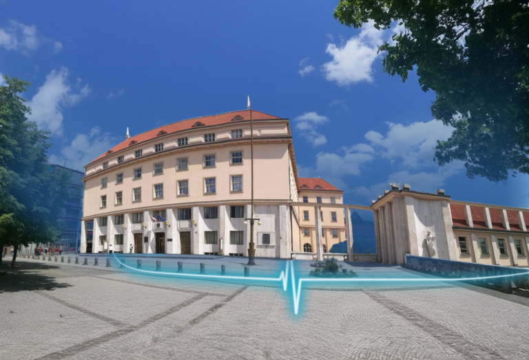 Budova ministerstva grafickým znázorněním EKG křivky telemedicíny