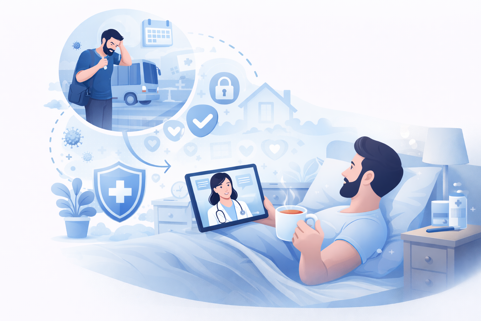Pacient využívající telemedicínu z domova při online konzultaci s lékařem