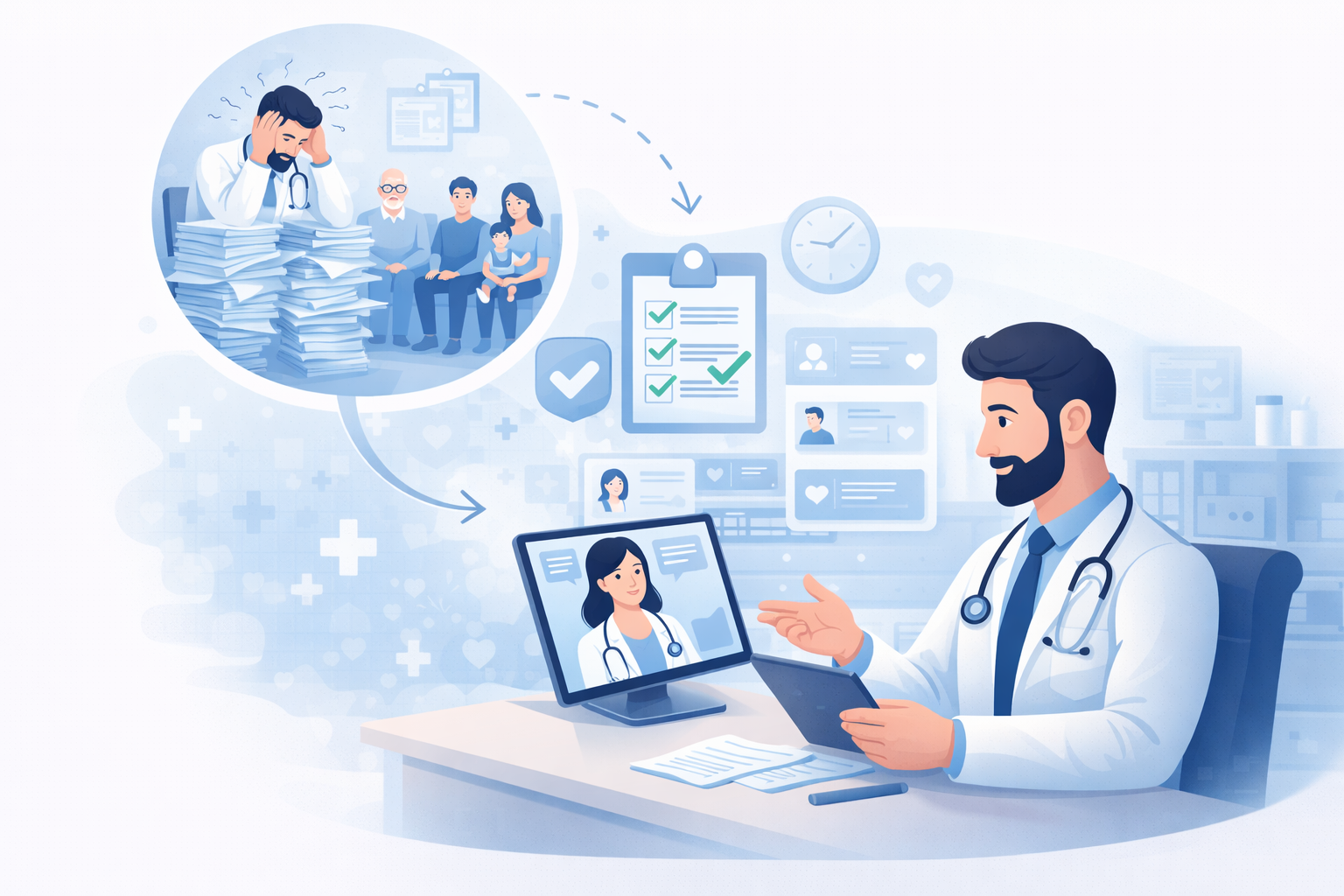 Lékař šetří čas díky telemedicíně a efektivní organizaci péče o pacienty